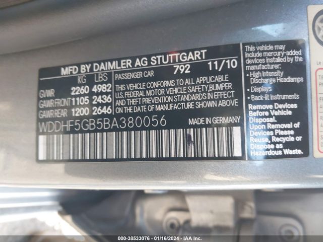 Photo 8 VIN: WDDHF5GB5BA380056 - MERCEDES-BENZ E 350 