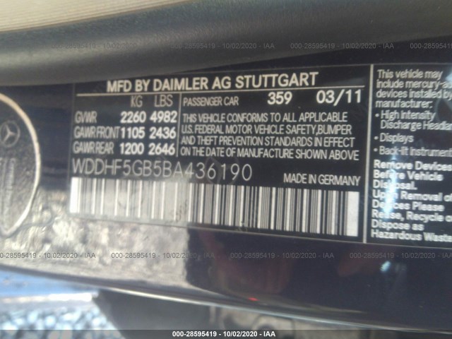 Photo 8 VIN: WDDHF5GB5BA436190 - MERCEDES-BENZ E-CLASS 