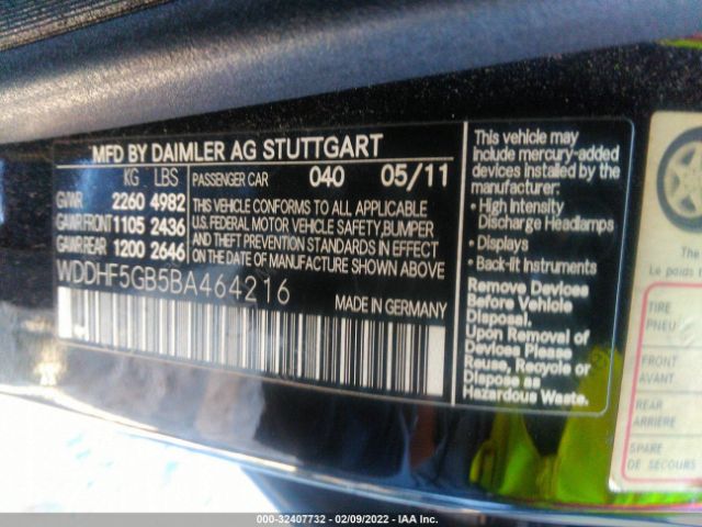 Photo 8 VIN: WDDHF5GB5BA464216 - MERCEDES-BENZ E-CLASS 