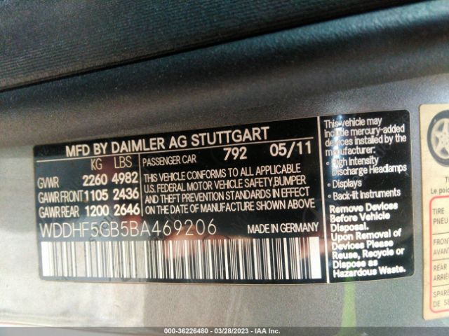 Photo 8 VIN: WDDHF5GB5BA469206 - MERCEDES-BENZ E-CLASS 