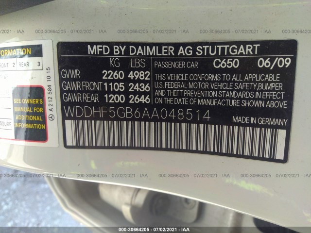 Photo 8 VIN: WDDHF5GB6AA048514 - MERCEDES-BENZ E-CLASS 