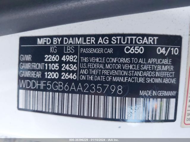 Photo 8 VIN: WDDHF5GB6AA235798 - MERCEDES-BENZ E 350 