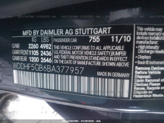 Photo 8 VIN: WDDHF5GB6BA377957 - MERCEDES-BENZ E-CLASS 