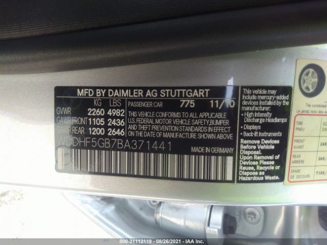 Photo 8 VIN: WDDHF5GB7BA371441 - MERCEDES-BENZ E-CLASS 