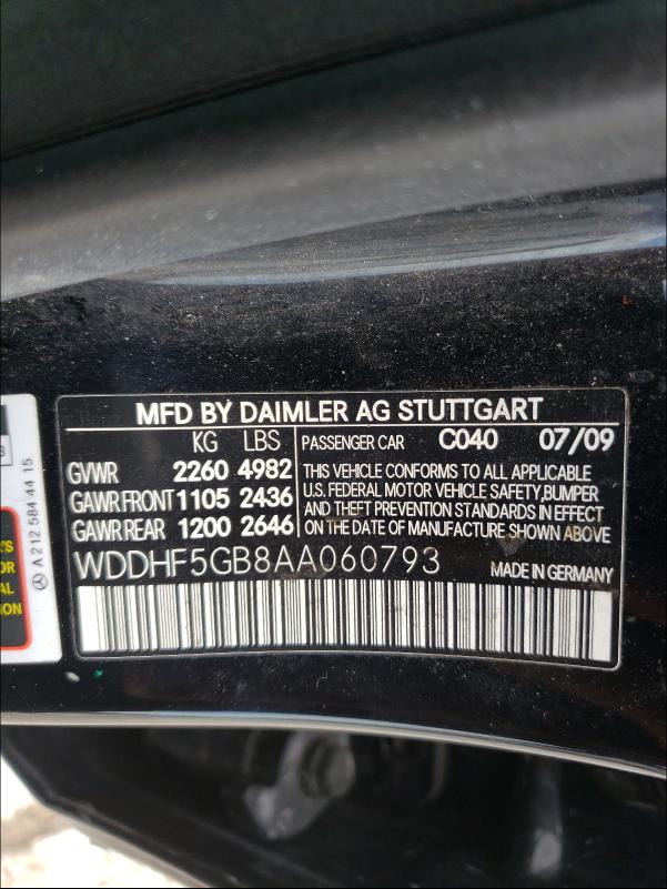 Photo 9 VIN: WDDHF5GB8AA060793 - MERCEDES-BENZ E 350 