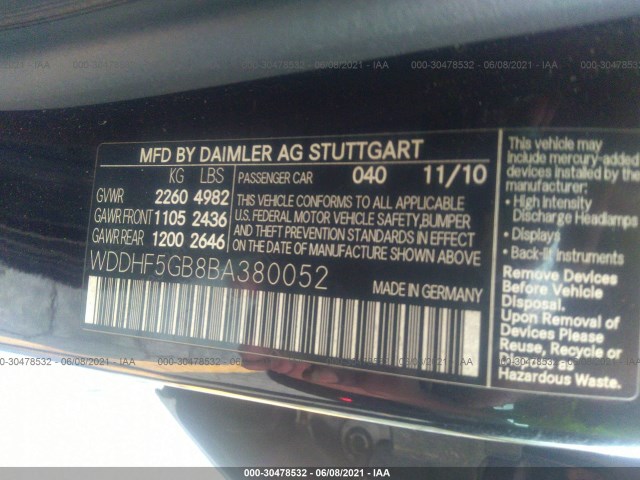 Photo 8 VIN: WDDHF5GB8BA380052 - MERCEDES-BENZ E-CLASS 