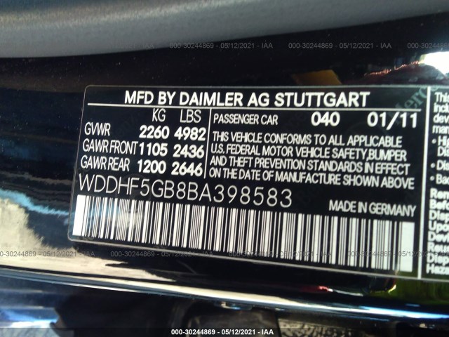 Photo 8 VIN: WDDHF5GB8BA398583 - MERCEDES-BENZ E-CLASS 