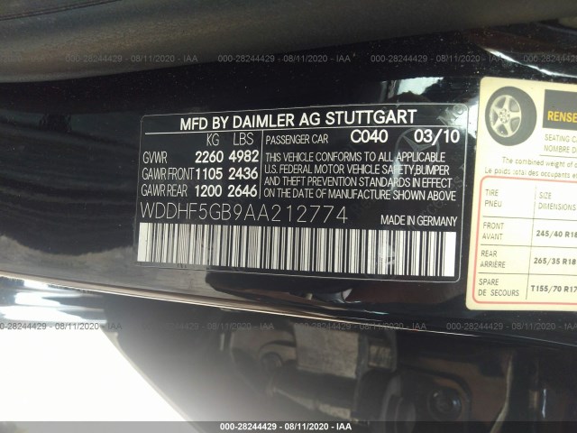 Photo 8 VIN: WDDHF5GB9AA212774 - MERCEDES-BENZ E-CLASS 