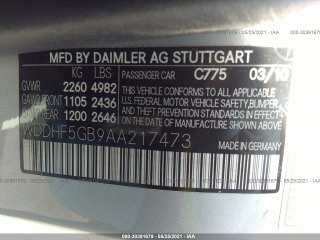 Photo 8 VIN: WDDHF5GB9AA217473 - MERCEDES-BENZ E-CLASS 