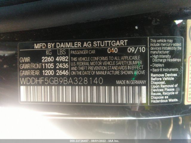 Photo 8 VIN: WDDHF5GB9BA328140 - MERCEDES-BENZ E-CLASS 