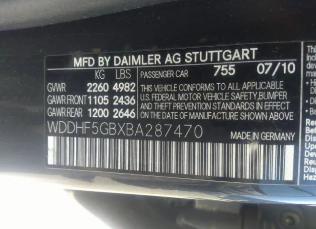 Photo 8 VIN: WDDHF5GBXBA287470 - MERCEDES-BENZ E-KLASSE 