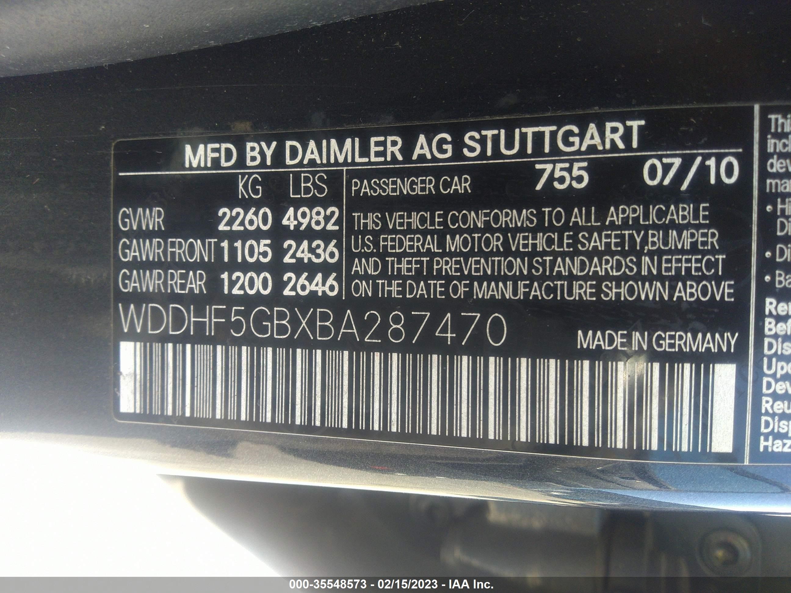 Photo 8 VIN: WDDHF5GBXBA287470 - MERCEDES-BENZ E-KLASSE 