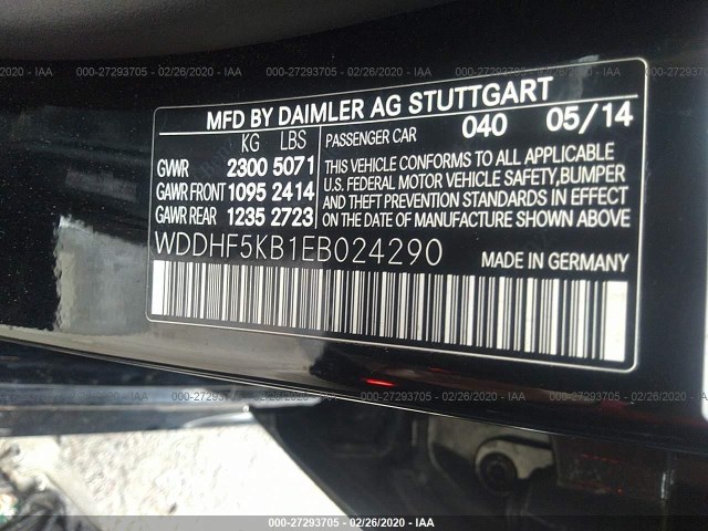 Photo 8 VIN: WDDHF5KB1EB024290 - MERCEDES-BENZ E-CLASS 