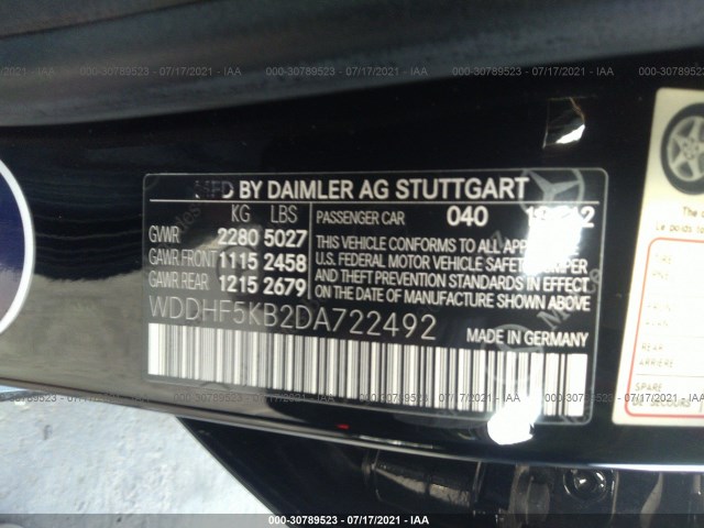 Photo 8 VIN: WDDHF5KB2DA722492 - MERCEDES-BENZ E-CLASS 