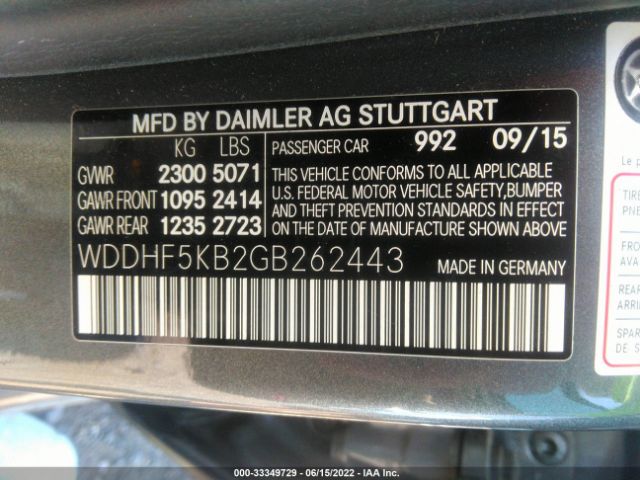 Photo 8 VIN: WDDHF5KB2GB262443 - MERCEDES-BENZ E-CLASS 