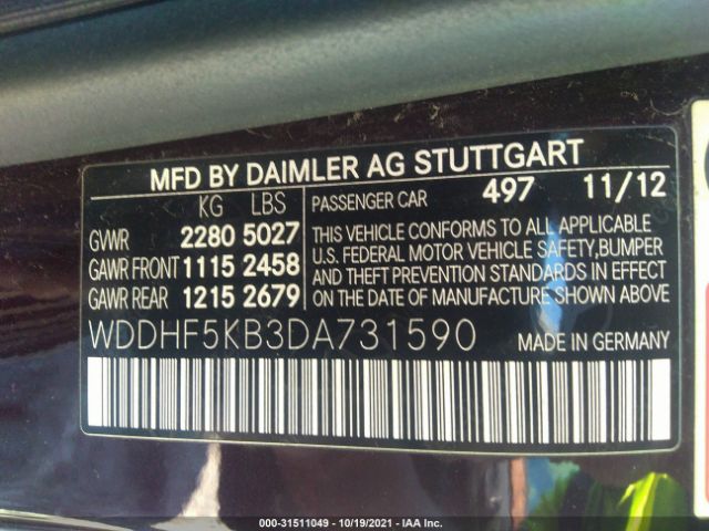 Photo 8 VIN: WDDHF5KB3DA731590 - MERCEDES-BENZ E-CLASS 