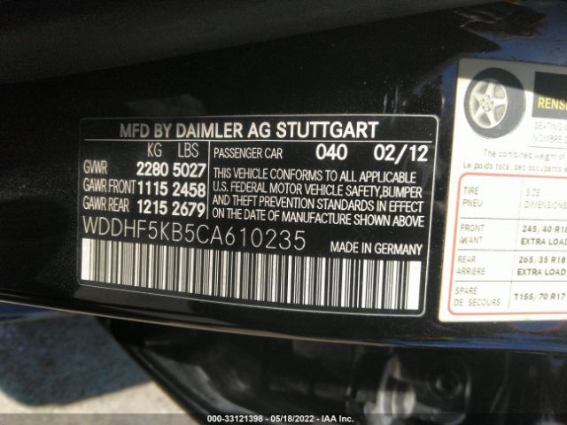 Photo 8 VIN: WDDHF5KB5CA610235 - MERCEDES-BENZ E-CLASS 