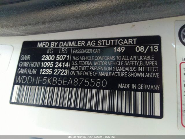 Photo 8 VIN: WDDHF5KB5EA875580 - MERCEDES-BENZ E-CLASS 