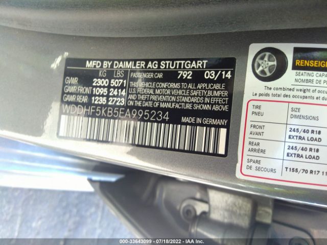 Photo 8 VIN: WDDHF5KB5EA995234 - MERCEDES-BENZ E-CLASS 