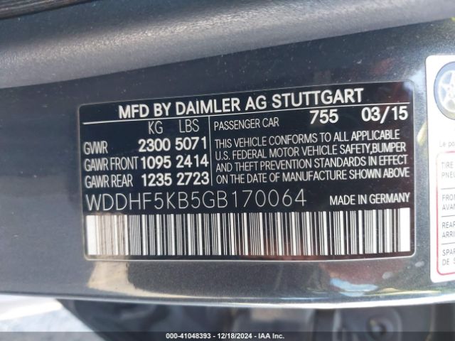 Photo 8 VIN: WDDHF5KB5GB170064 - MERCEDES-BENZ E-CLASS 