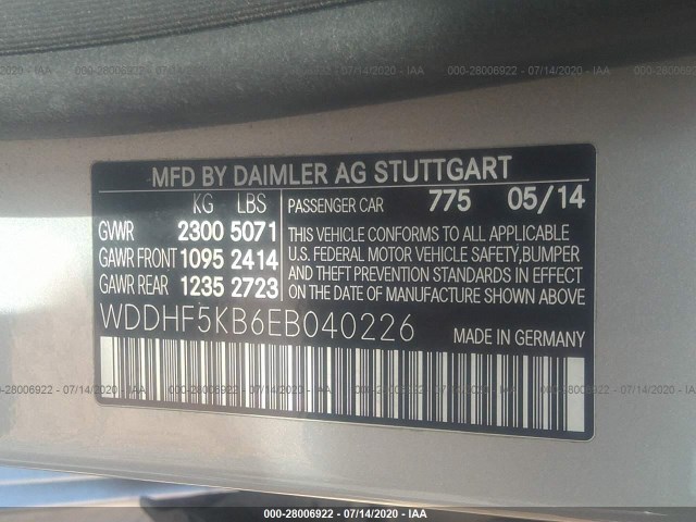 Photo 8 VIN: WDDHF5KB6EB040226 - MERCEDES-BENZ E-CLASS 