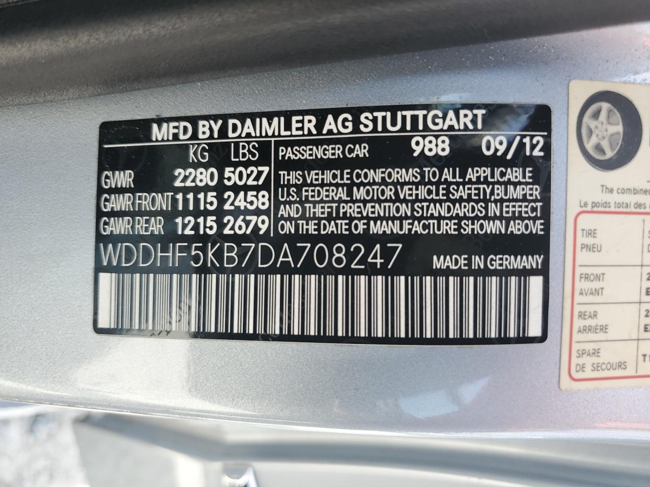 Photo 11 VIN: WDDHF5KB7DA708247 - MERCEDES-BENZ E-KLASSE 