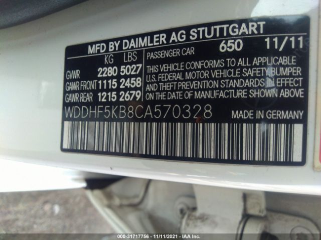 Photo 8 VIN: WDDHF5KB8CA570328 - MERCEDES-BENZ E-CLASS 