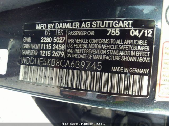 Photo 8 VIN: WDDHF5KB8CA639745 - MERCEDES-BENZ E-CLASS 