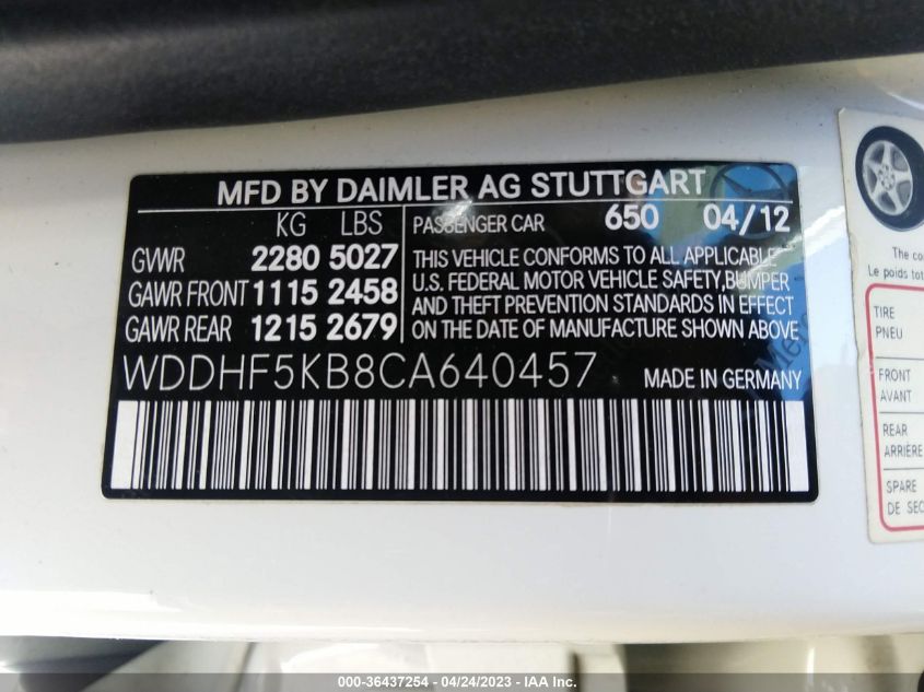 Photo 8 VIN: WDDHF5KB8CA640457 - MERCEDES-BENZ E-KLASSE 