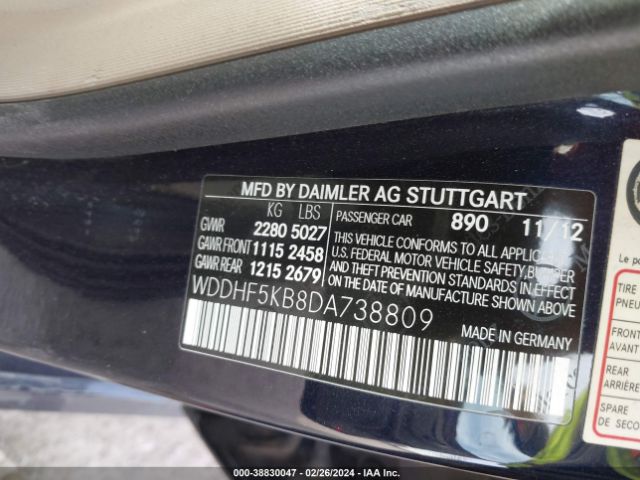 Photo 8 VIN: WDDHF5KB8DA738809 - MERCEDES-BENZ E 350 