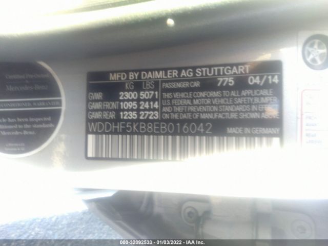 Photo 8 VIN: WDDHF5KB8EB016042 - MERCEDES-BENZ E-CLASS 