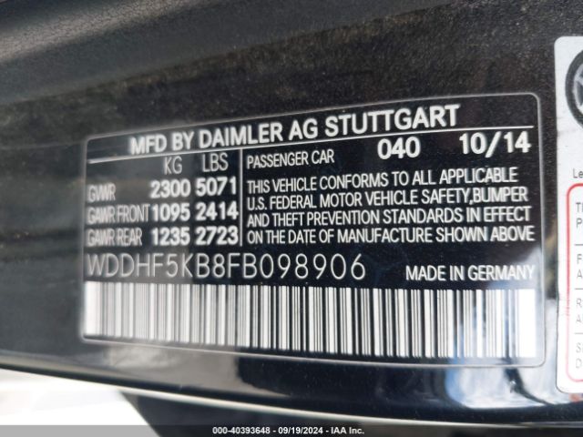 Photo 8 VIN: WDDHF5KB8FB098906 - MERCEDES-BENZ E-CLASS 