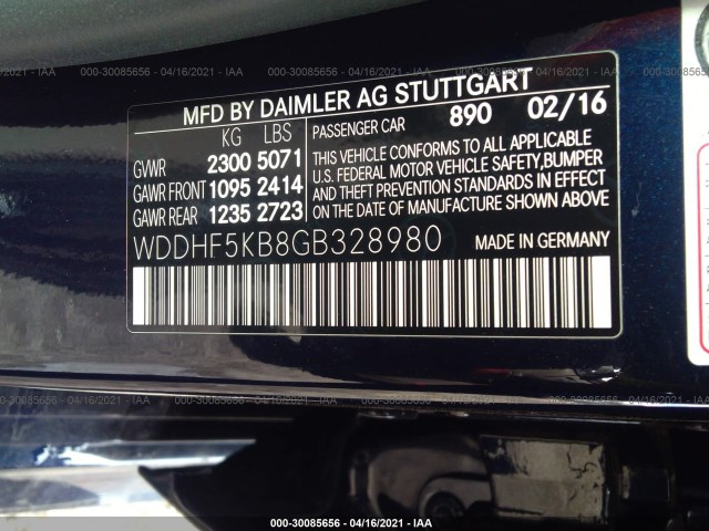 Photo 8 VIN: WDDHF5KB8GB328980 - MERCEDES-BENZ E-CLASS 