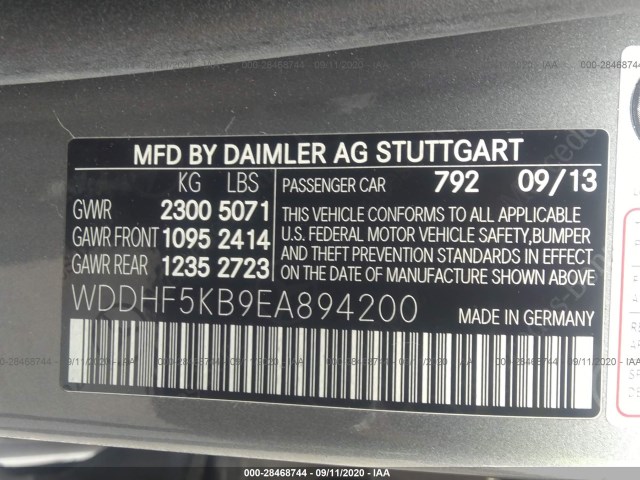 Photo 8 VIN: WDDHF5KB9EA894200 - MERCEDES-BENZ E-CLASS 