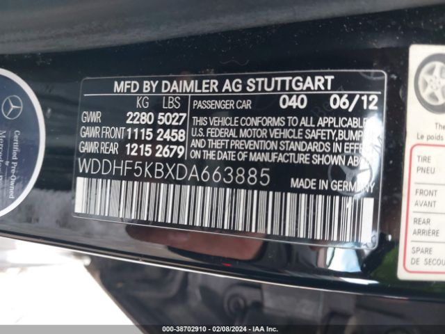 Photo 8 VIN: WDDHF5KBXDA663885 - MERCEDES-BENZ E 350 