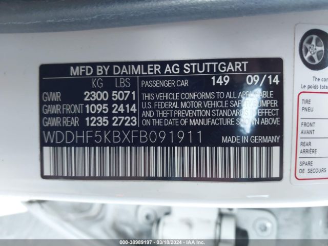 Photo 8 VIN: WDDHF5KBXFB091911 - MERCEDES-BENZ E 350 