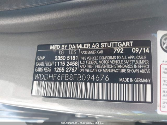 Photo 8 VIN: WDDHF6FB8FB094676 - MERCEDES-BENZ E 400 