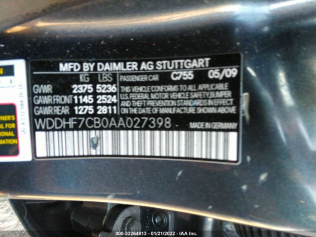 Photo 8 VIN: WDDHF7CB0AA027398 - MERCEDES-BENZ E-CLASS 