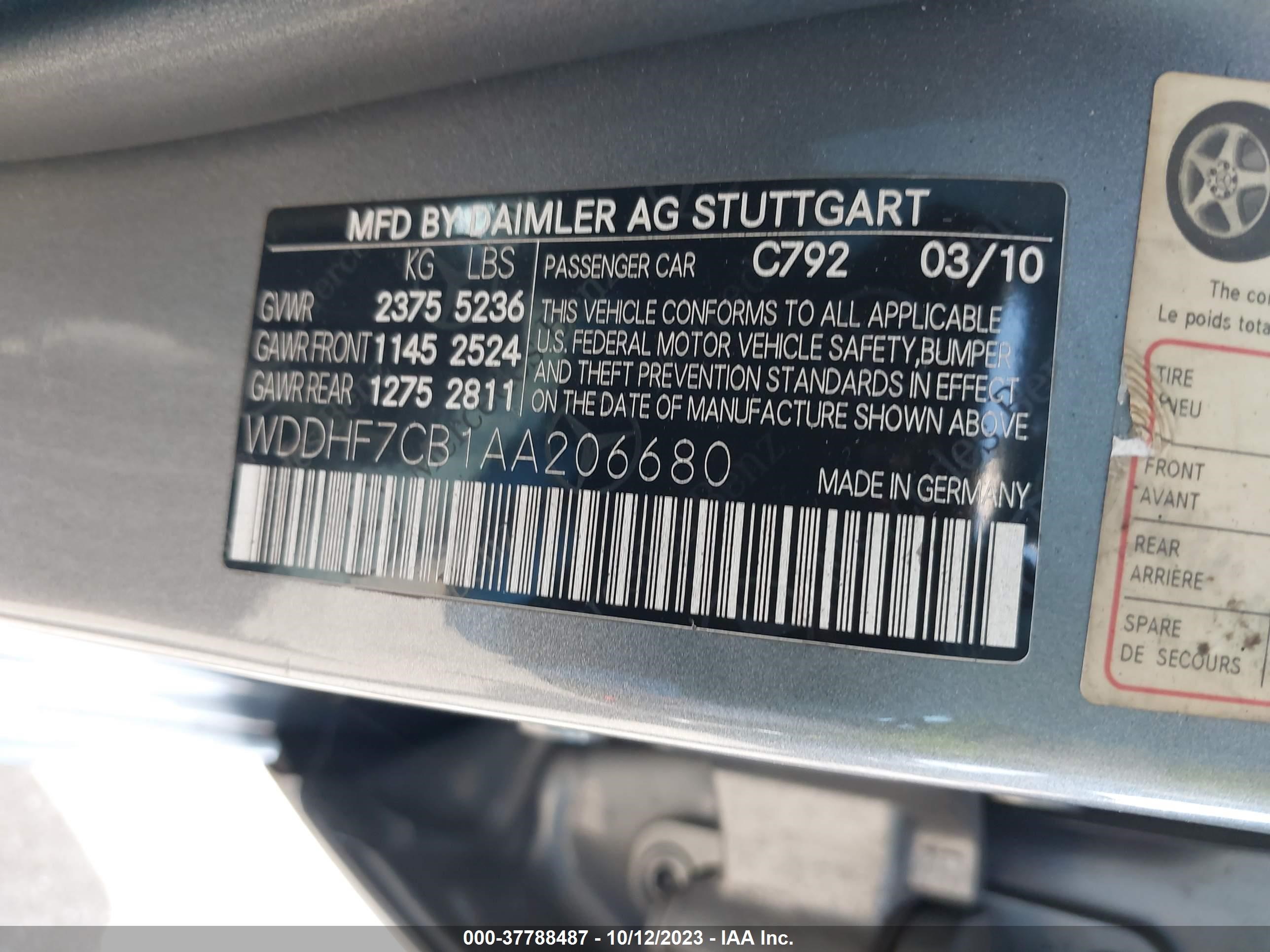 Photo 8 VIN: WDDHF7CB1AA206680 - MERCEDES-BENZ E-KLASSE 