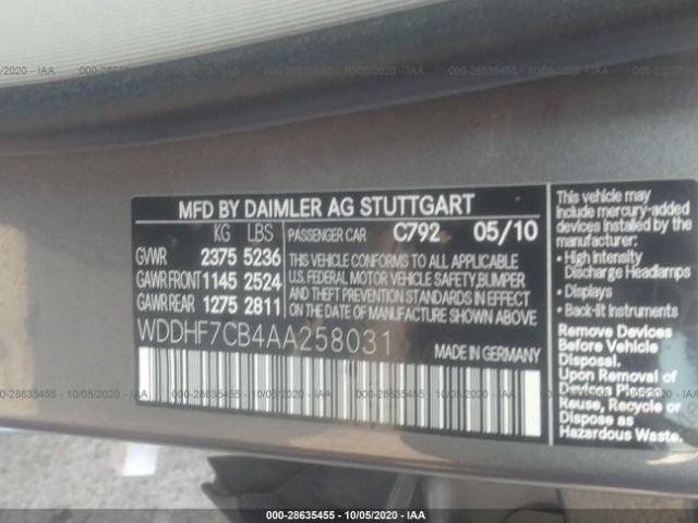 Photo 8 VIN: WDDHF7CB4AA258031 - MERCEDES-BENZ E-CLASS 