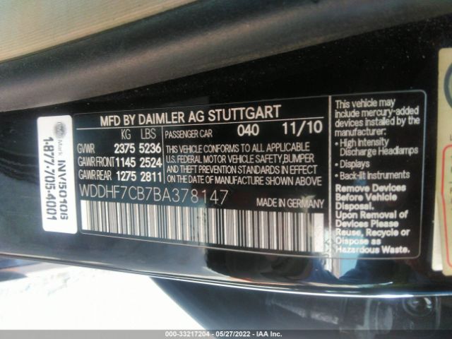 Photo 8 VIN: WDDHF7CB7BA378147 - MERCEDES-BENZ E-CLASS 