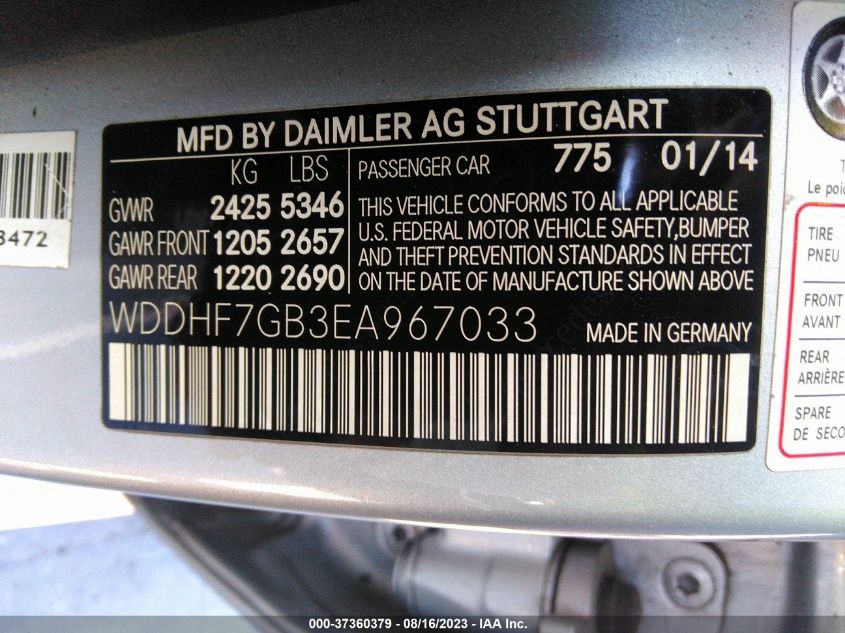 Photo 8 VIN: WDDHF7GB3EA967033 - MERCEDES-BENZ E-KLASSE 