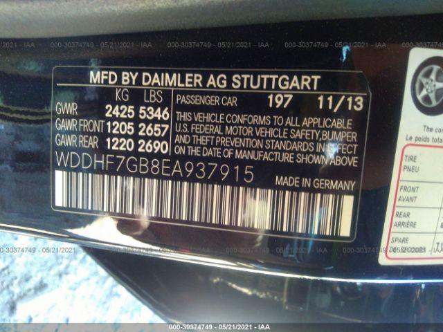 Photo 8 VIN: WDDHF7GB8EA937915 - MERCEDES-BENZ E-CLASS 