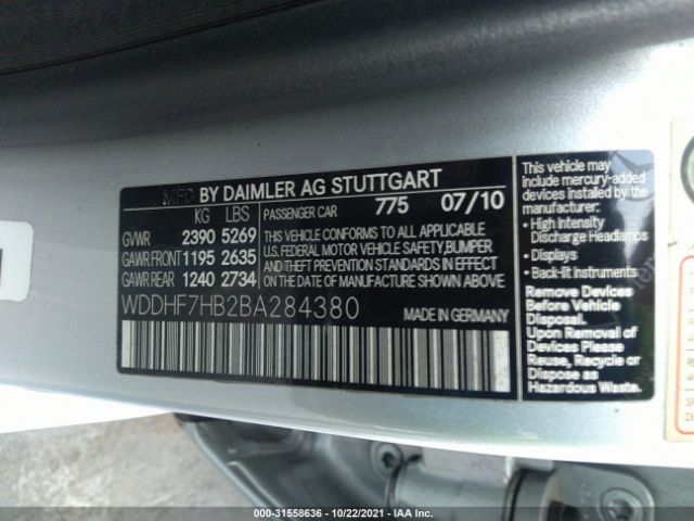 Photo 8 VIN: WDDHF7HB2BA284380 - MERCEDES-BENZ E-CLASS 