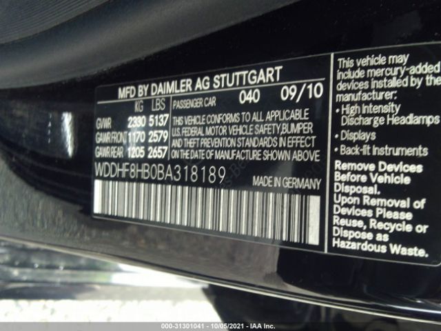 Photo 8 VIN: WDDHF8HB0BA318189 - MERCEDES-BENZ E-CLASS 