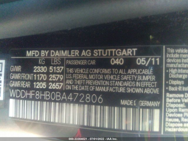 Photo 8 VIN: WDDHF8HB0BA472806 - MERCEDES-BENZ E-CLASS 