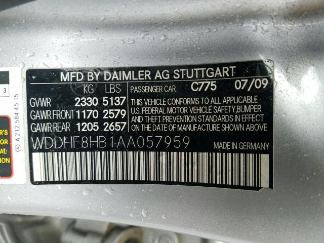 Photo 9 VIN: WDDHF8HB1AA057959 - MERCEDES-BENZ E 350 4MAT 