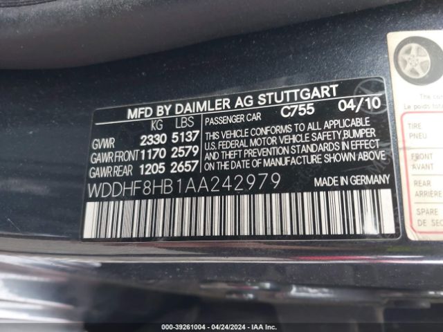 Photo 8 VIN: WDDHF8HB1AA242979 - MERCEDES-BENZ E 350 