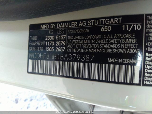 Photo 8 VIN: WDDHF8HB1BA379387 - MERCEDES-BENZ E-CLASS 