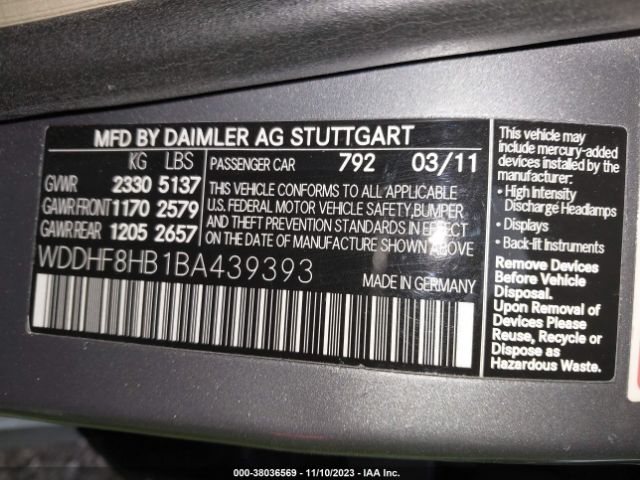 Photo 8 VIN: WDDHF8HB1BA439393 - MERCEDES-BENZ E 350 